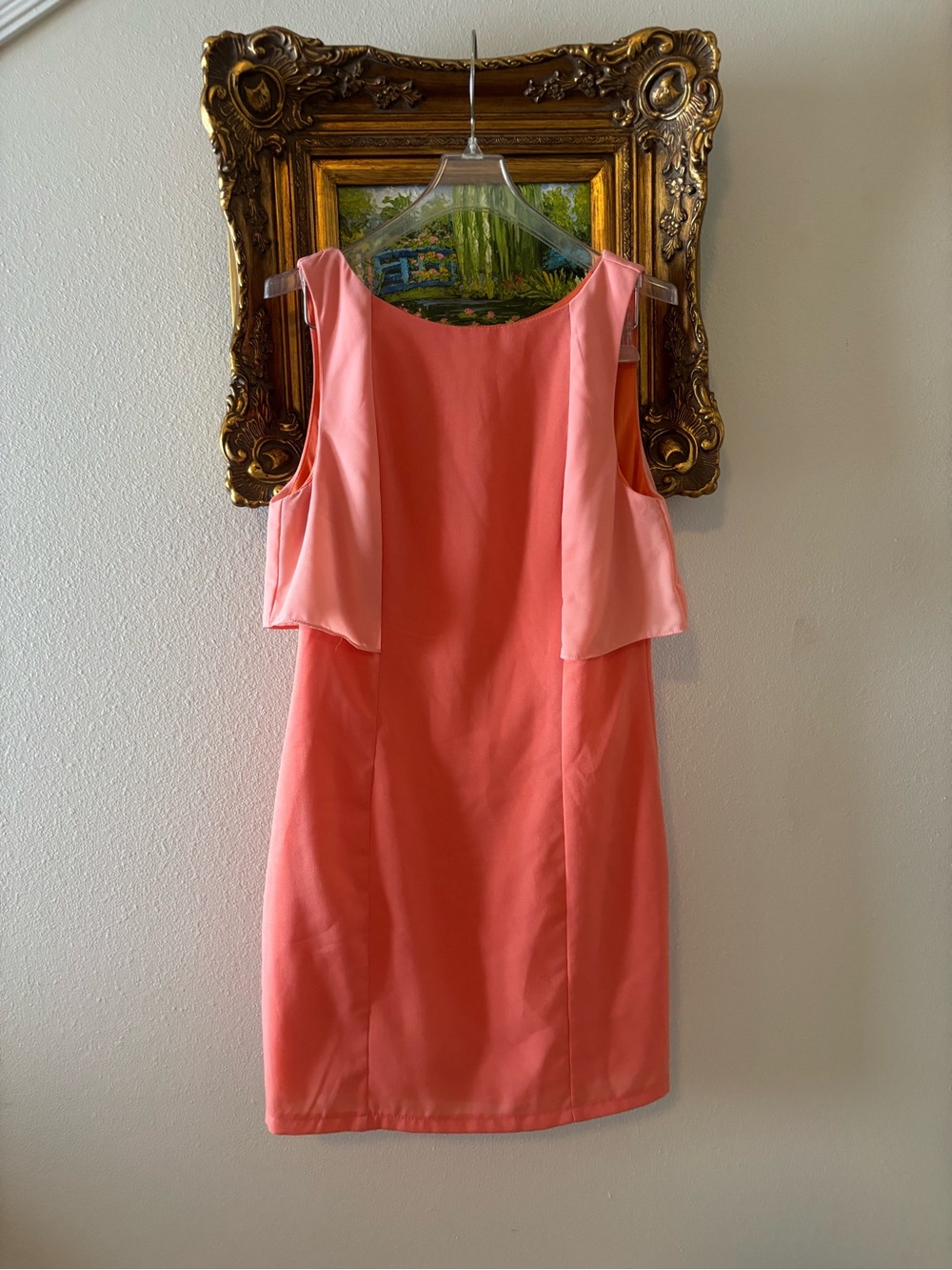 YA Los Angeles Peach Coral Sheath Dress Ruffle Sleeve